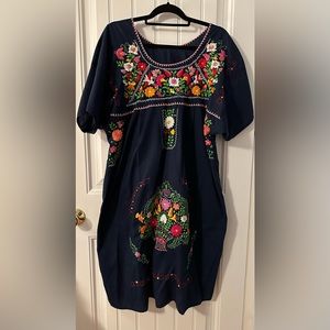 Navy Mexican Traditional Dress Hand Embroidered